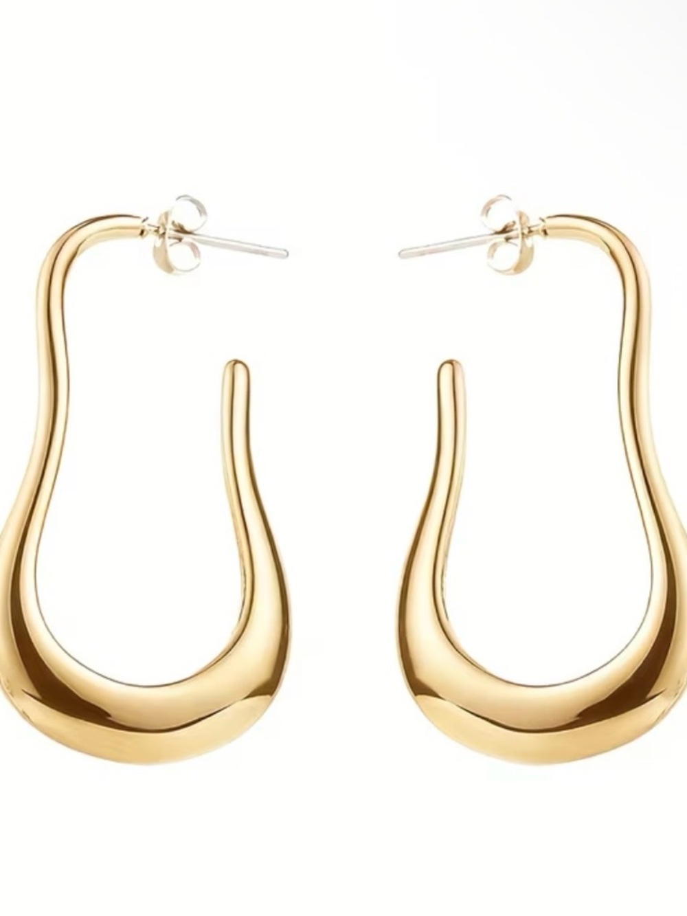 Modern Gold Sculptural Open Hoop Earrings - Women Jewelry
